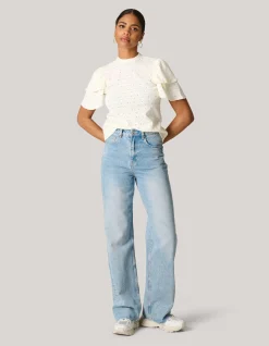 Ajour Ruffle Top Gebroken Wit