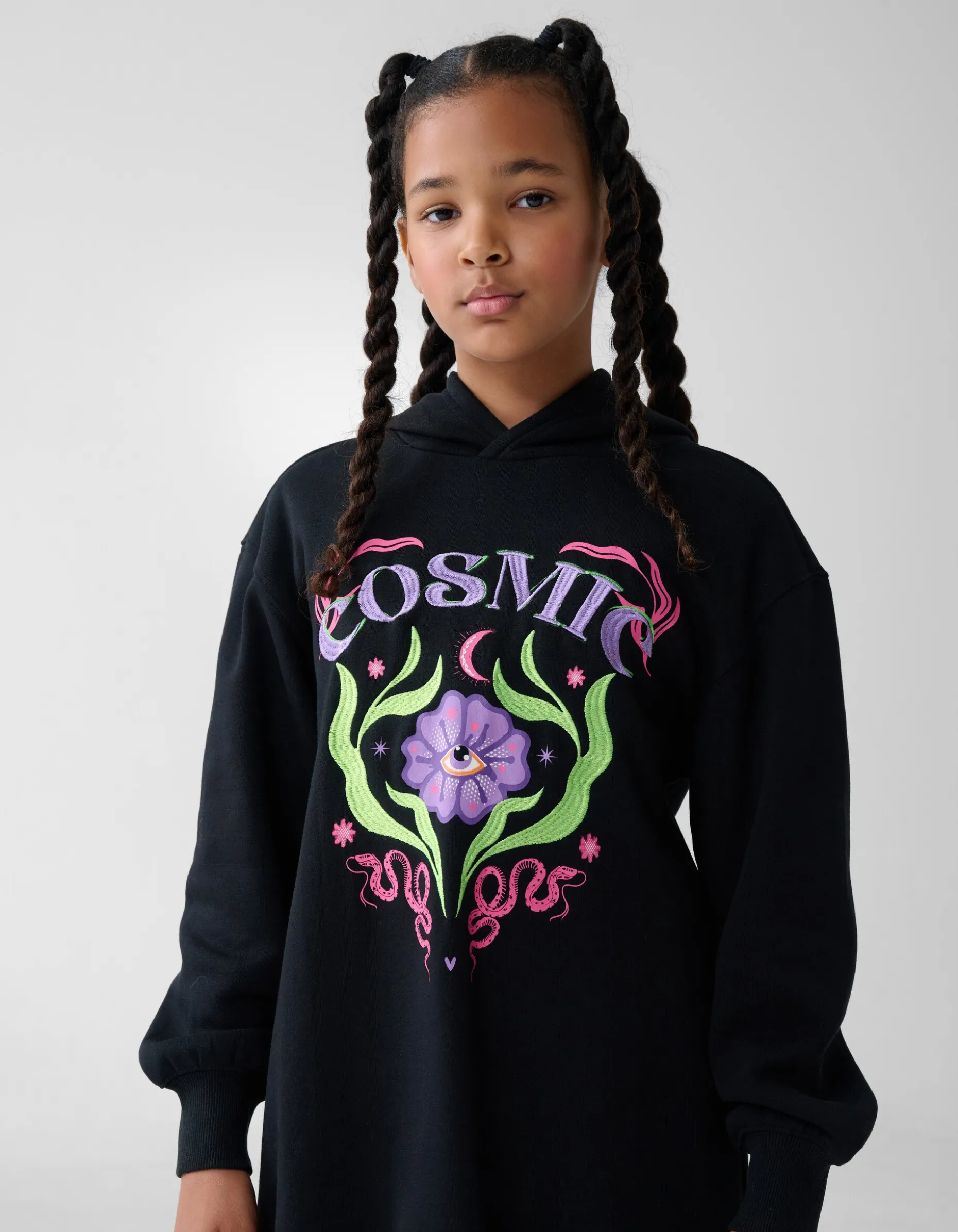 Artwork Hoodie Jurk Zwart