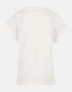 Basis Turn Up Sleeve T-shirt Gebroken Wit