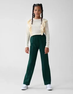 Basis Wide Leg Broek Donkergroen