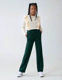 Basis Wide Leg Broek Donkergroen