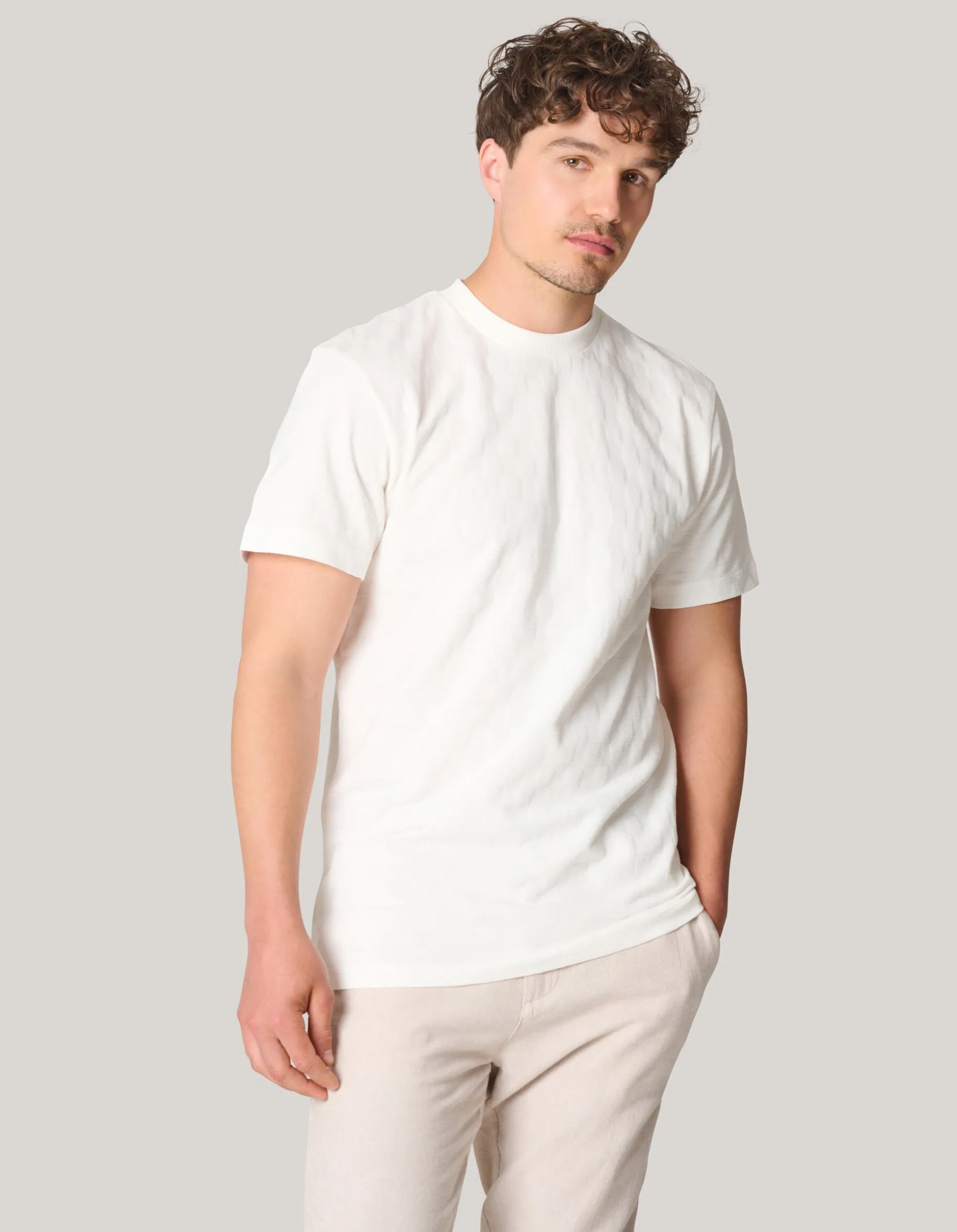 Block Structuur T-shirt Gebroken Wit