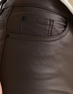 Coated Broek Donkerbruin