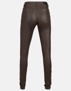 Coated Broek Donkerbruin