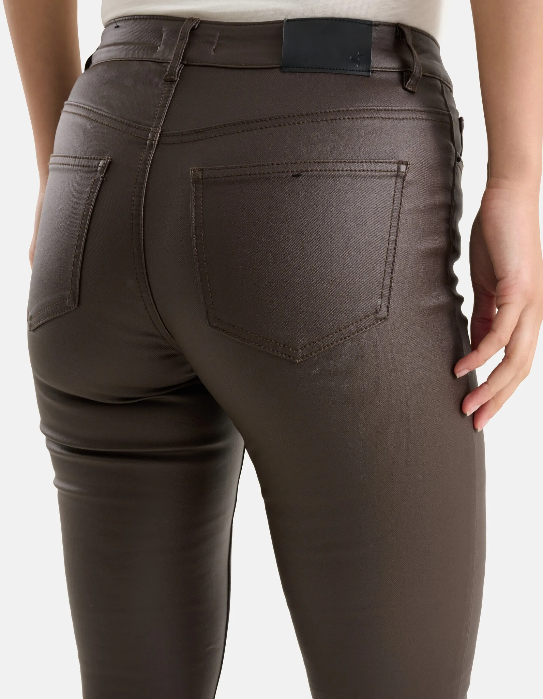 Coated Broek Donkerbruin