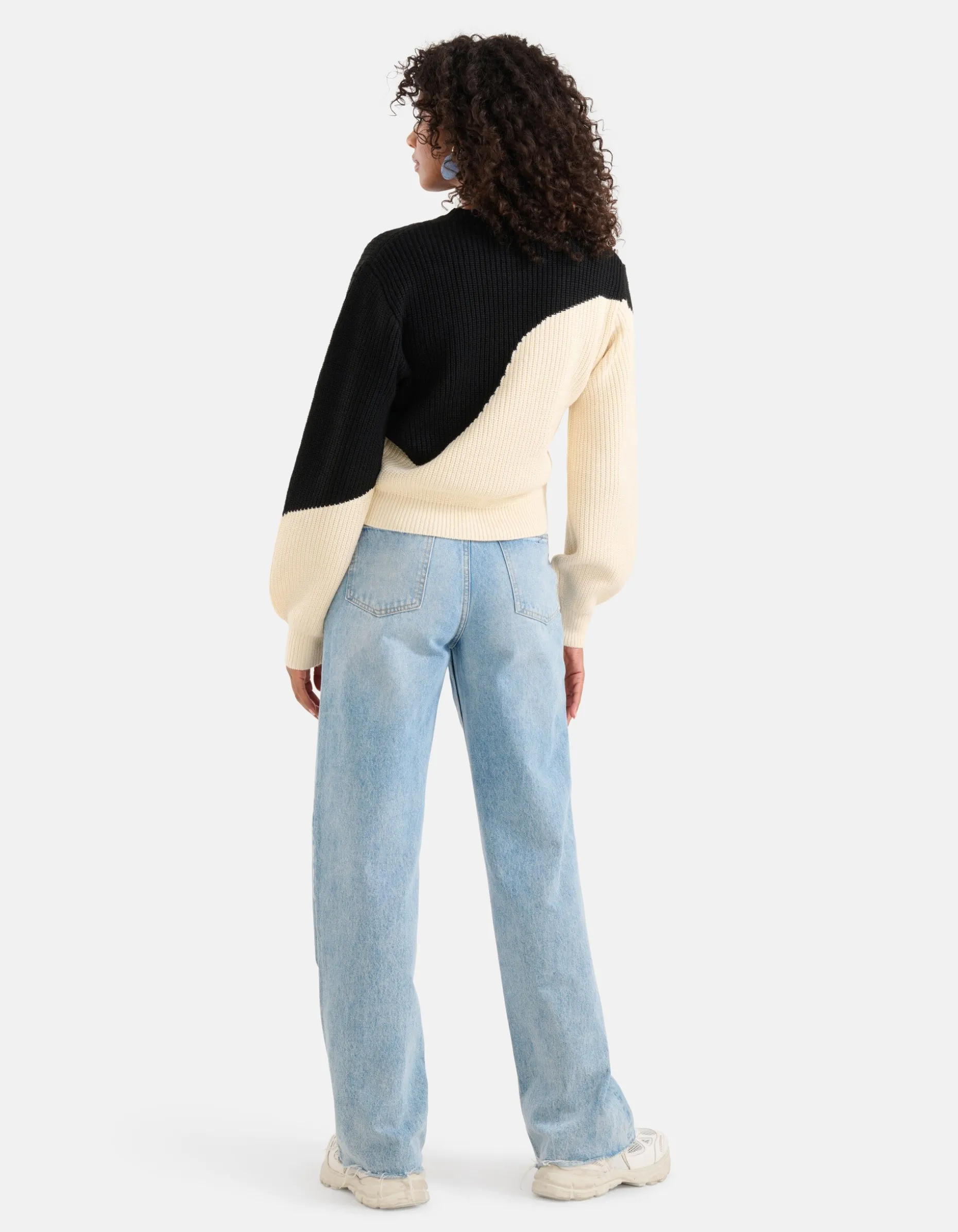 Colorblock Trui Gebroken Wit/Zwart