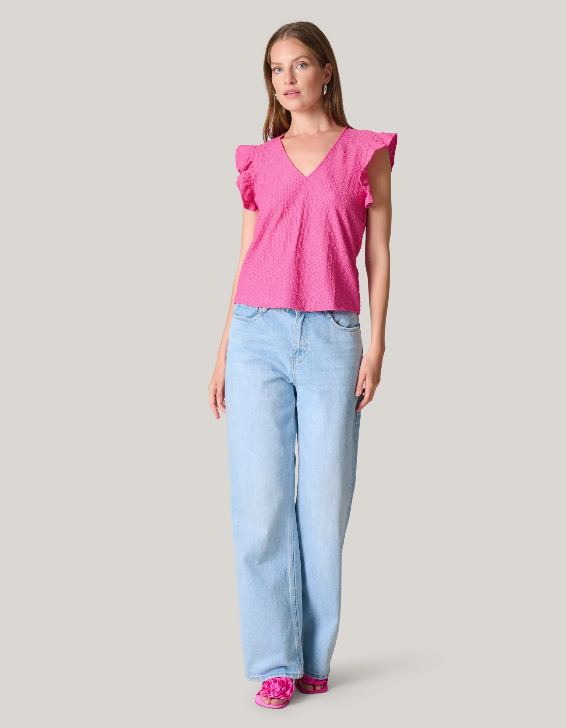 Crinkle Ruffle Top Roze