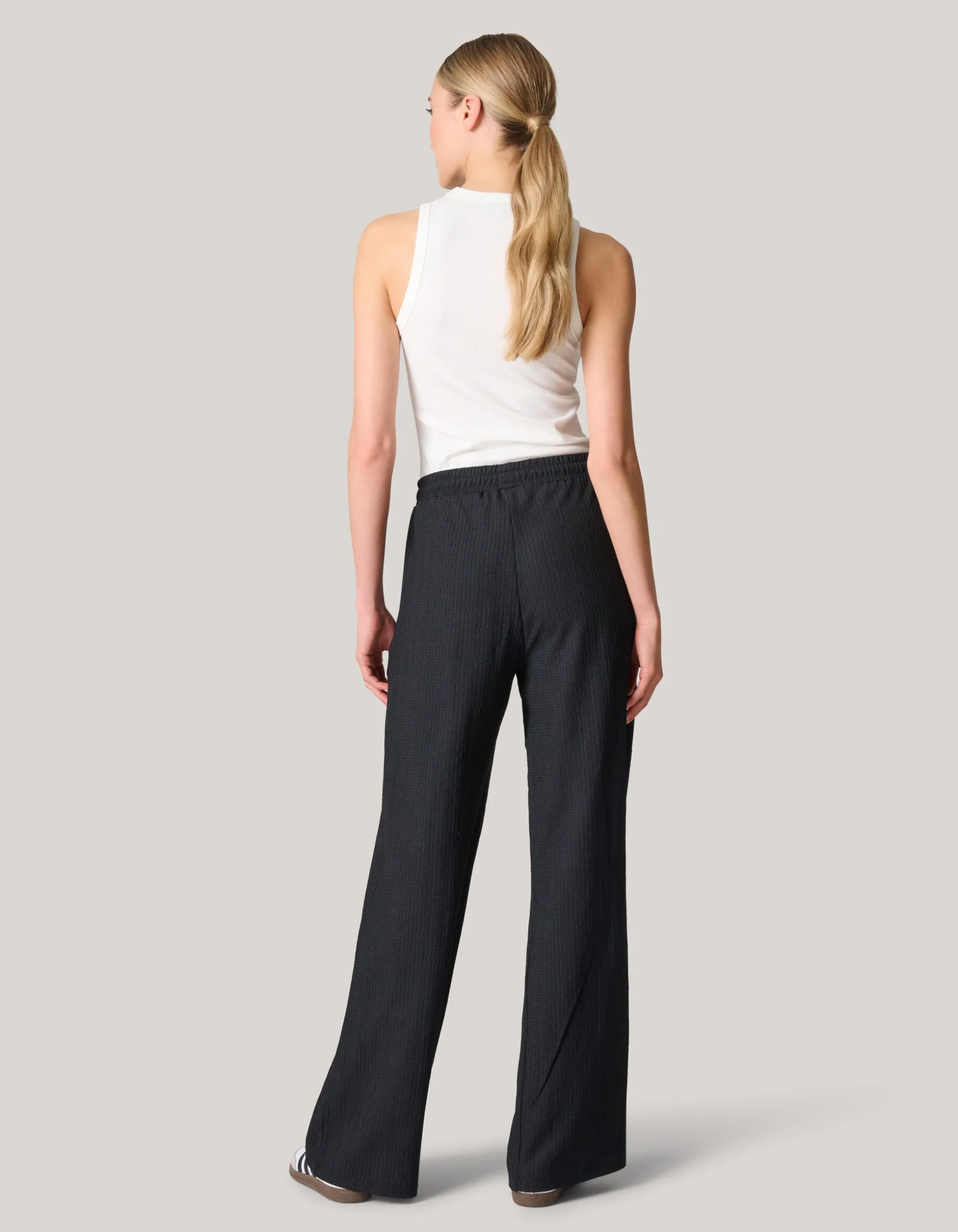 Crinkle Wide Leg Broek Zwart