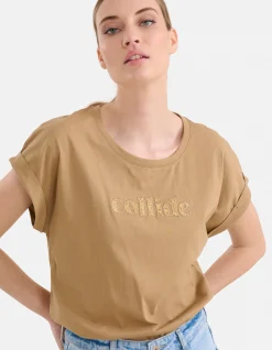 Crochet Tekst T-shirt Lichtbruin