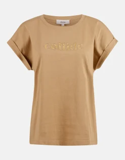 Crochet Tekst T-shirt Lichtbruin