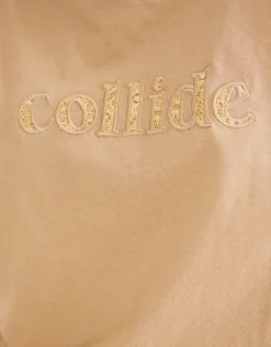 Crochet Tekst T-shirt Lichtbruin