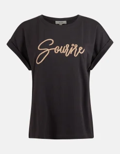 Crochet Tekst T-shirt Zwart