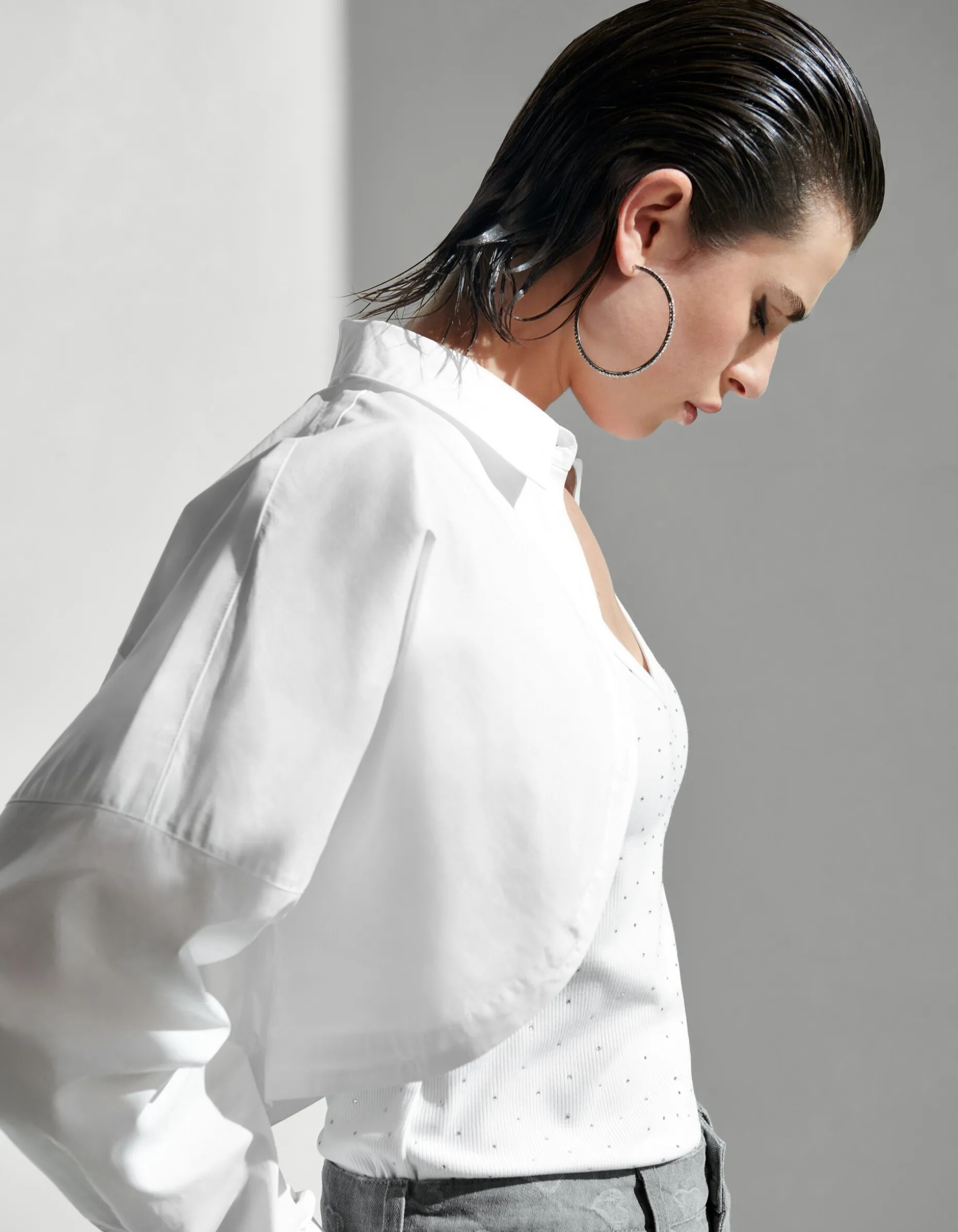 Cropped Poplin Blouse Wit