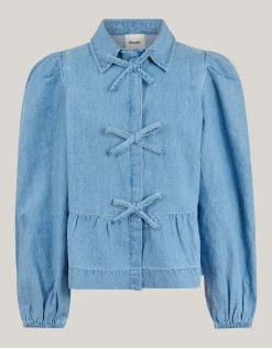 Denim Bow Blouse Blauw