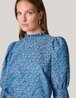 Denim Printed Top Blauw