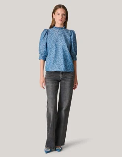 Denim Printed Top Blauw
