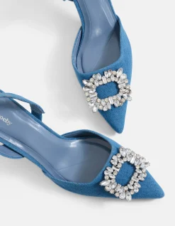 Denim Strass Hakken Blauw