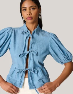 Denim Strik Top Blauw