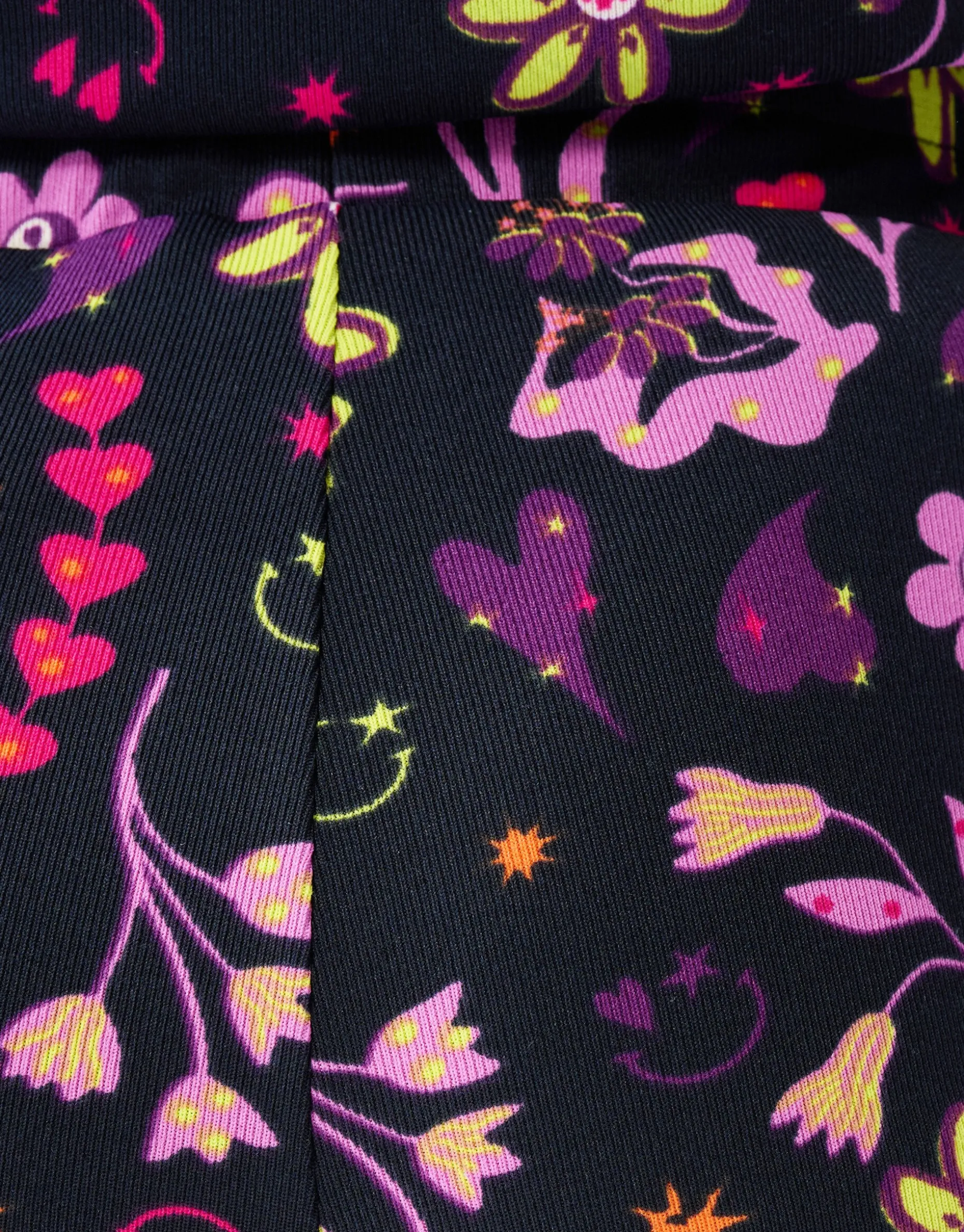 Doodle Print Rib Flared Legging Zwart