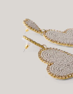 Double Heart Oorbellen Beige