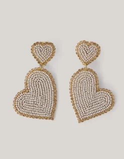 Double Heart Oorbellen Beige