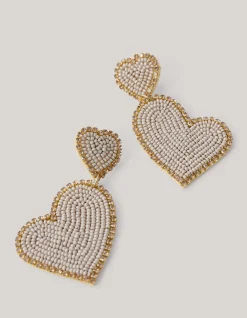 Double Heart Oorbellen Beige
