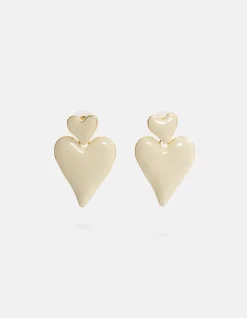 Double Heart Oorbellen Gebroken Wit