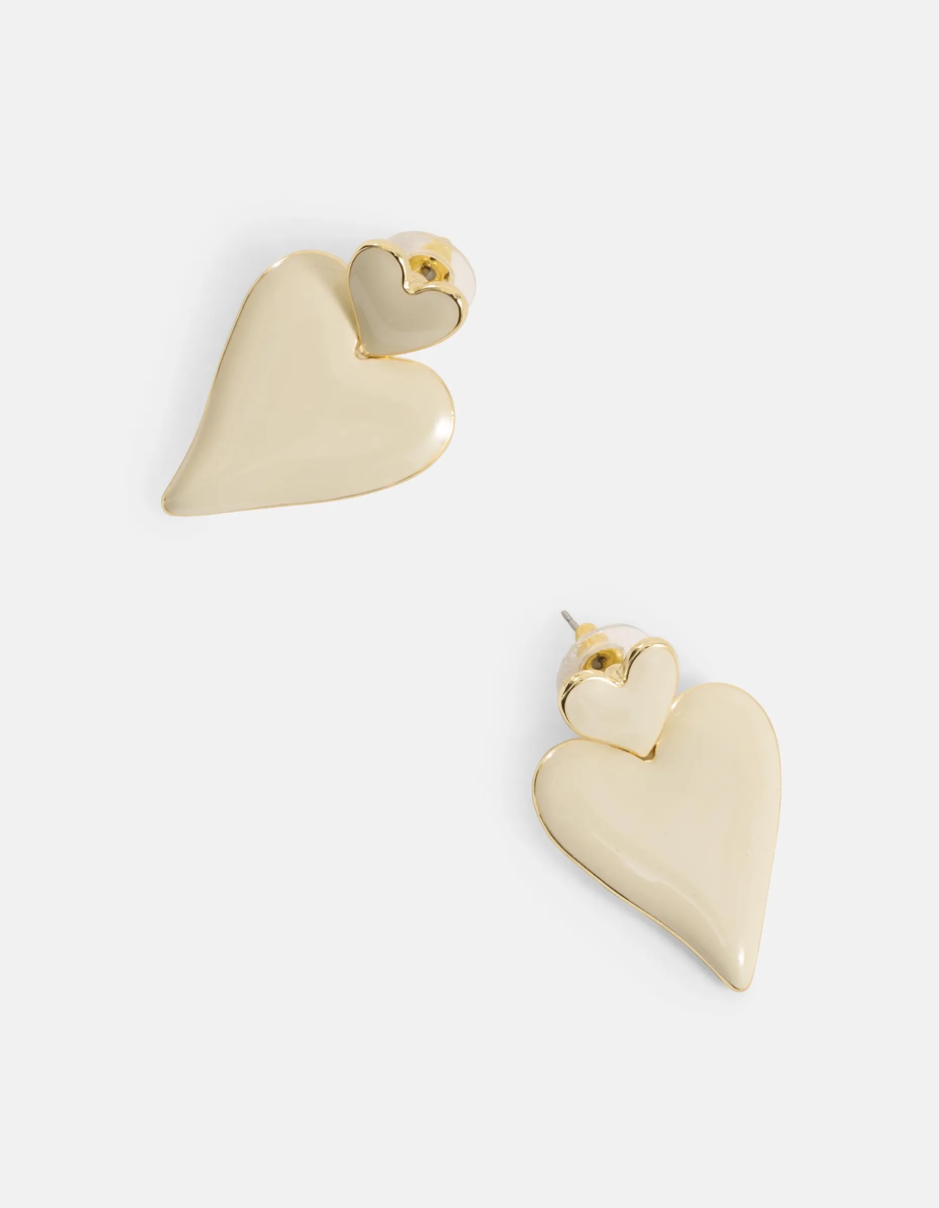 Double Heart Oorbellen Gebroken Wit