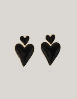 Double Heart Oorbellen Zwart