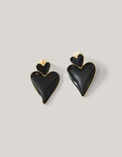 Double Heart Oorbellen Zwart