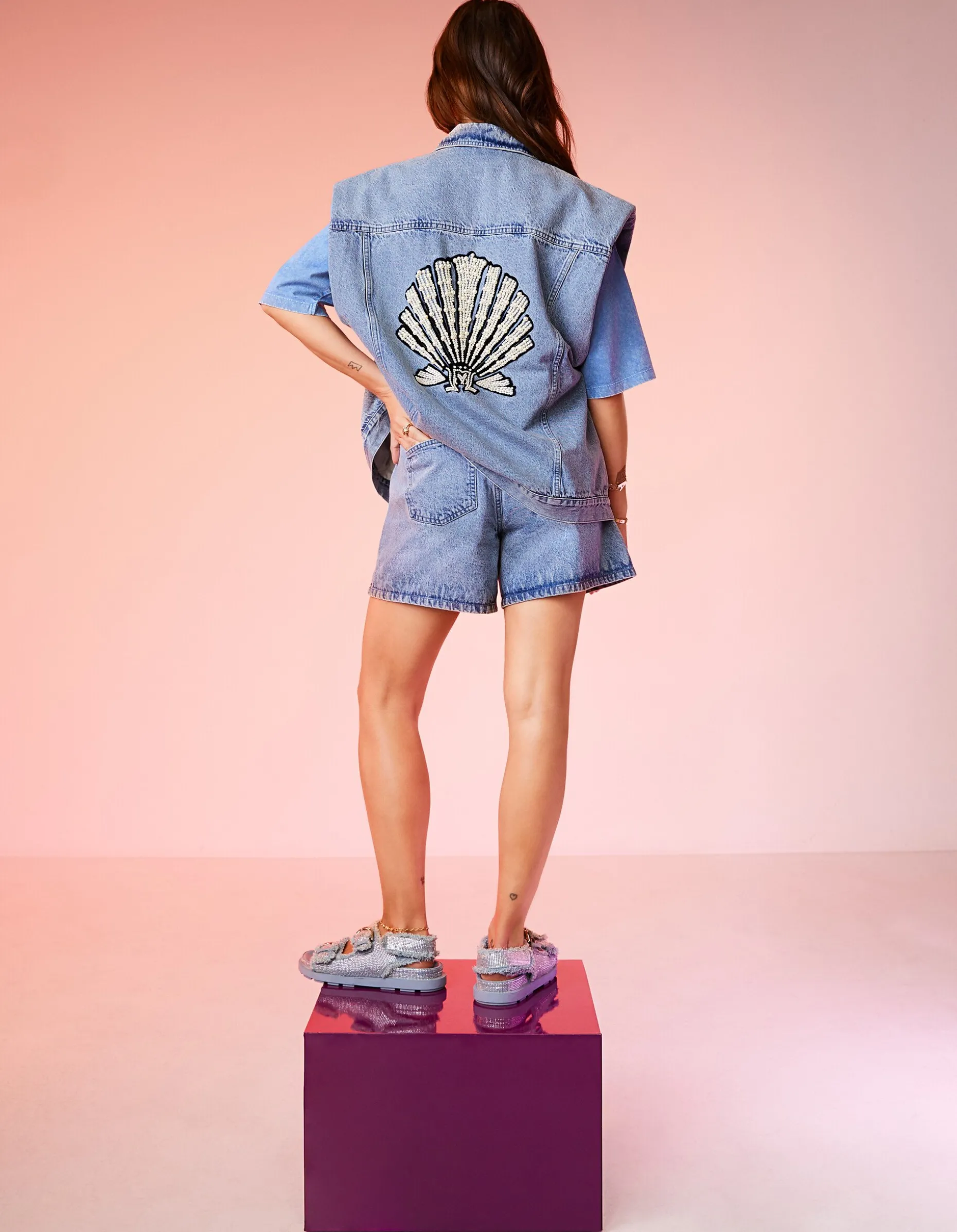 Embellished Denim Gilet By Lizzy