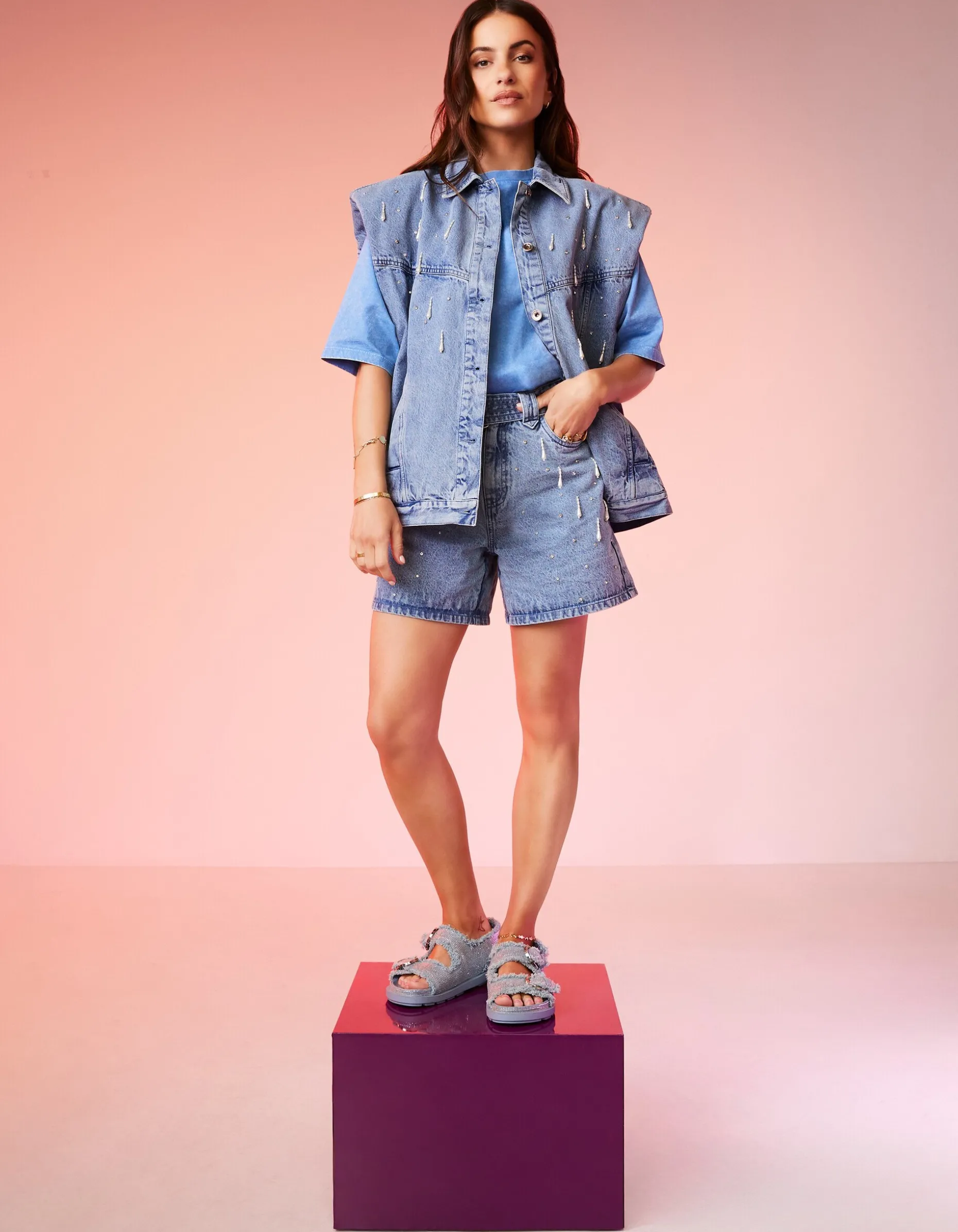Embellished Denim Gilet By Lizzy