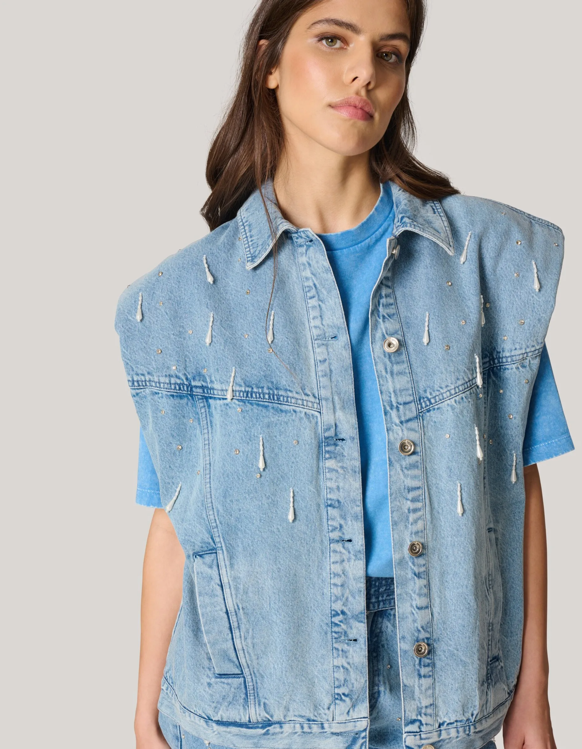 Embellished Denim Gilet By Lizzy