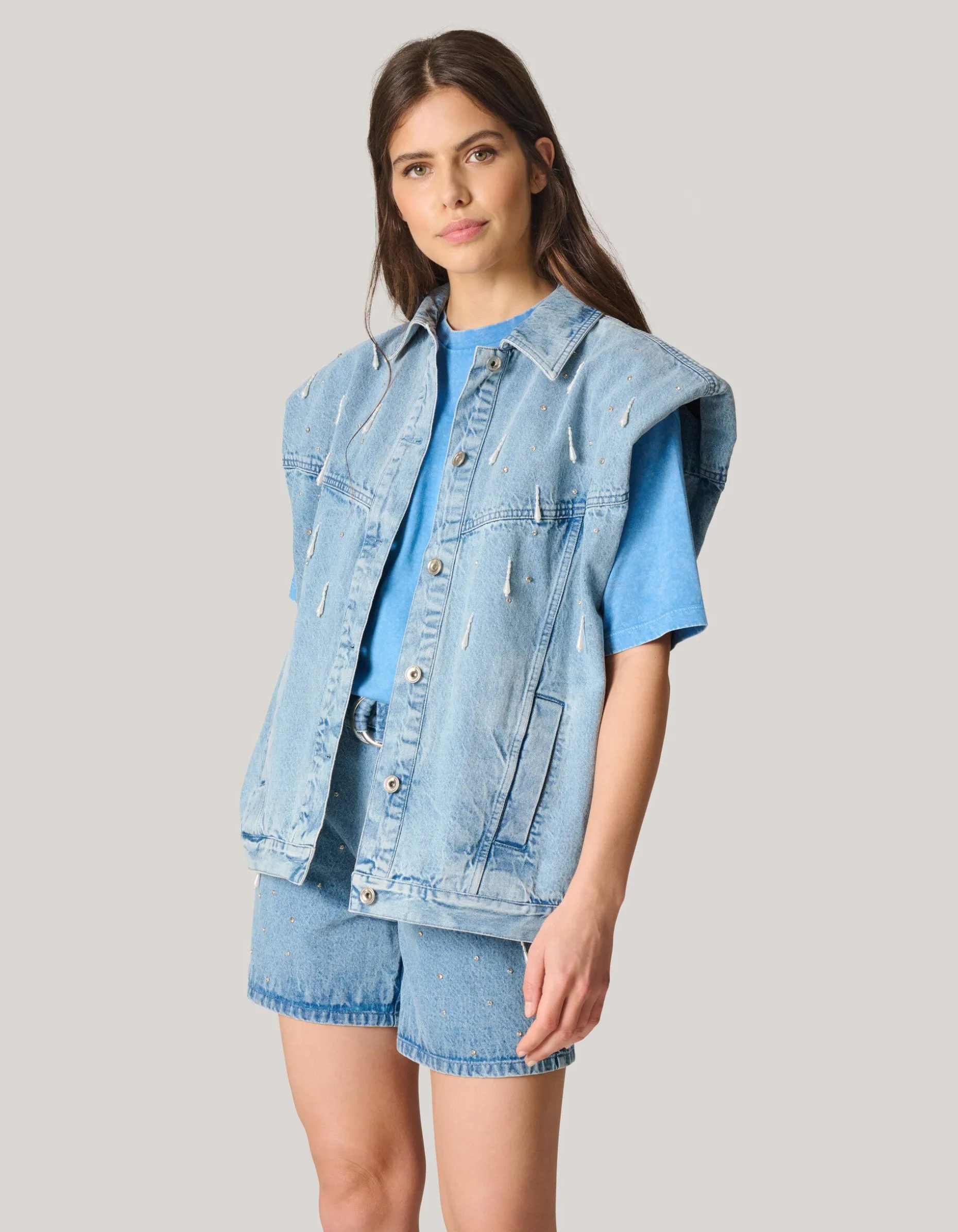 Embellished Denim Gilet By Lizzy