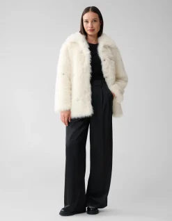 Embellished Fake Fur Jas Gebroken Wit