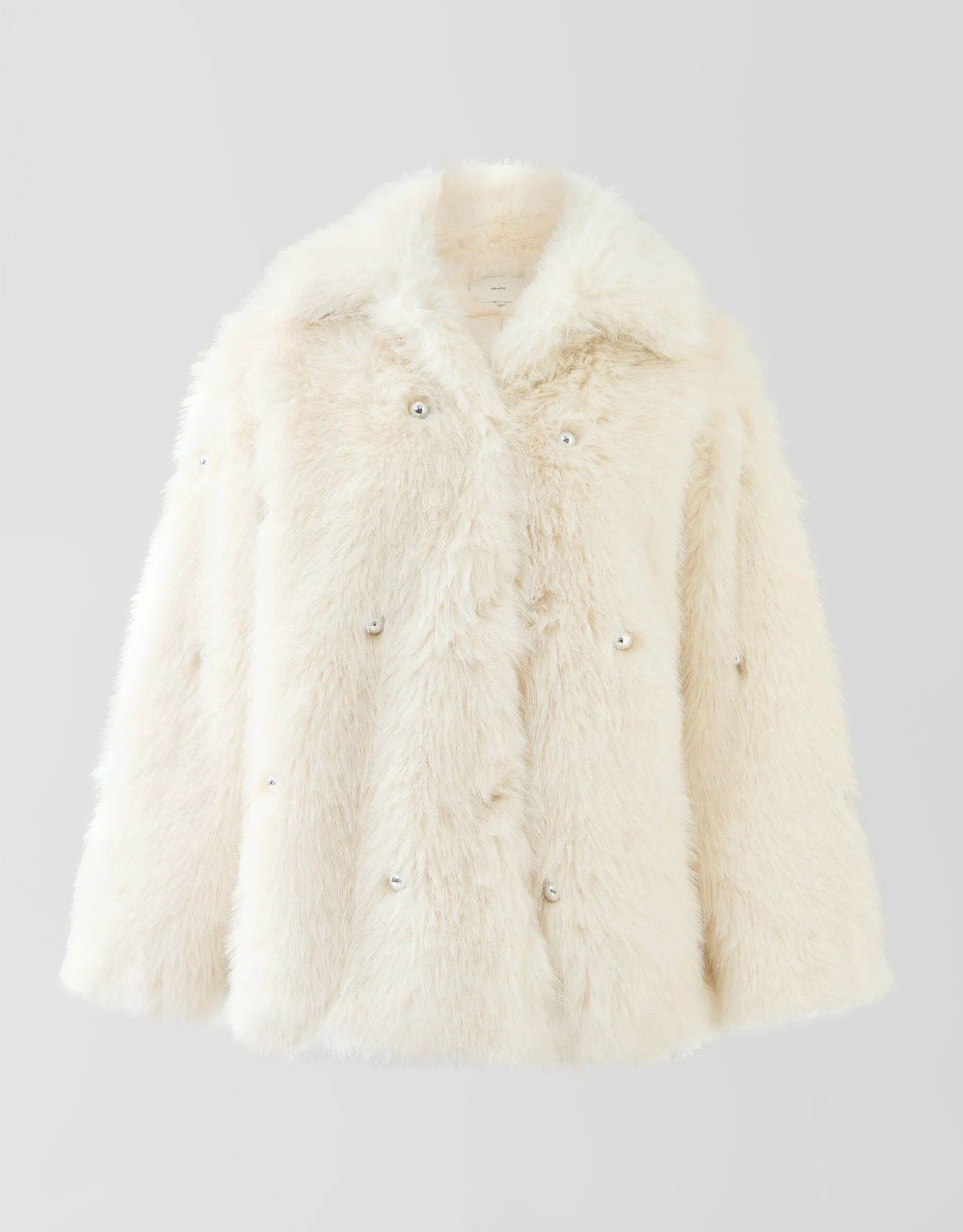 Embellished Fake Fur Jas Gebroken Wit