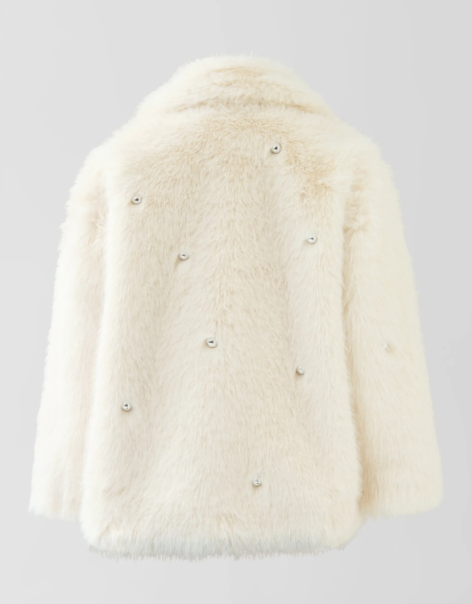 Embellished Fake Fur Jas Gebroken Wit