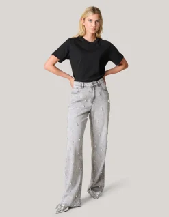 Embellished Straight Fit Jeans Lichtgrijs