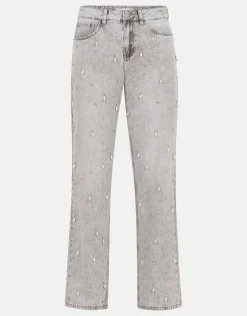 Embellished Straight Fit Jeans Lichtgrijs