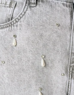 Embellished Straight Fit Jeans Lichtgrijs