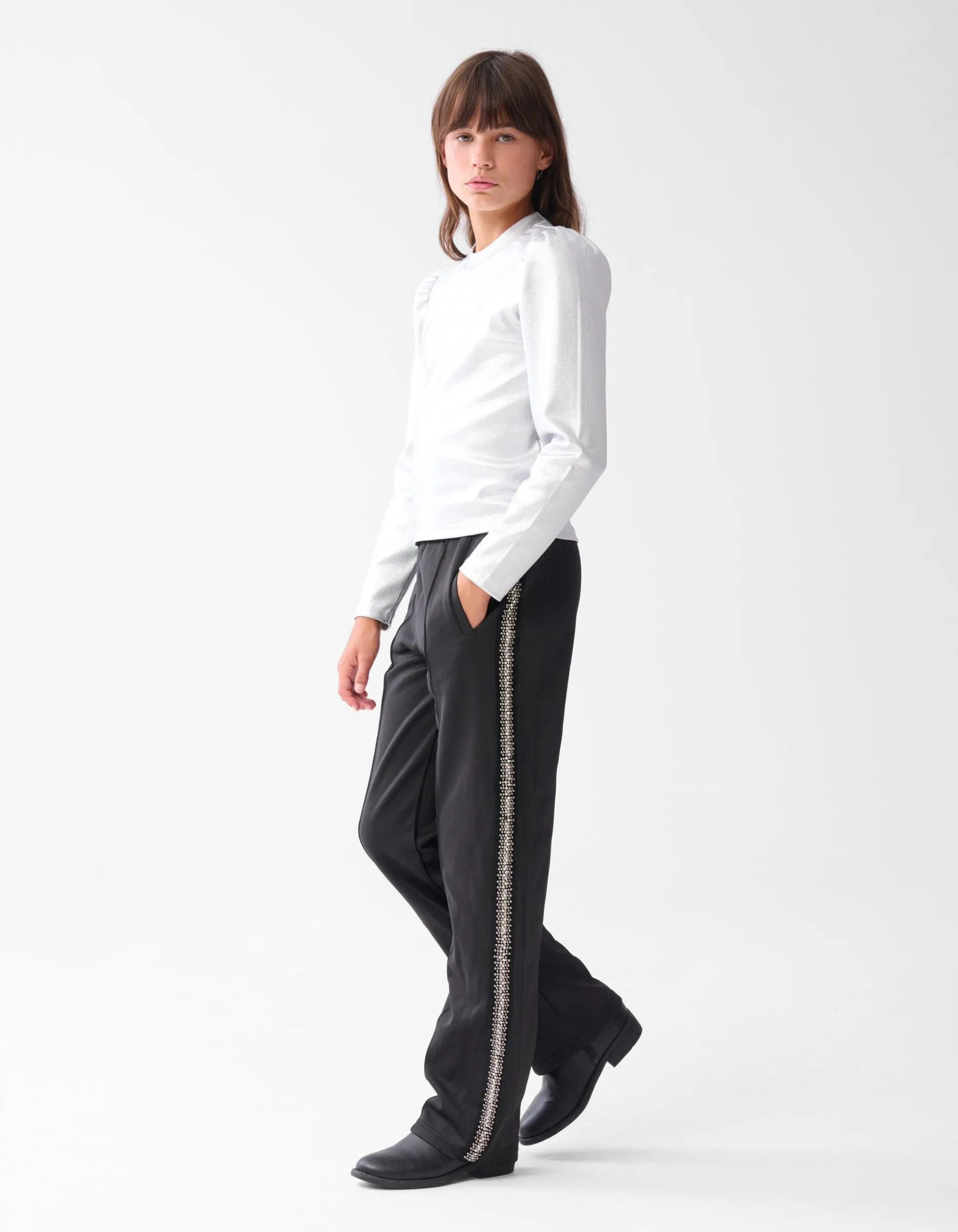 Embellished Wide Leg Broek Zwart