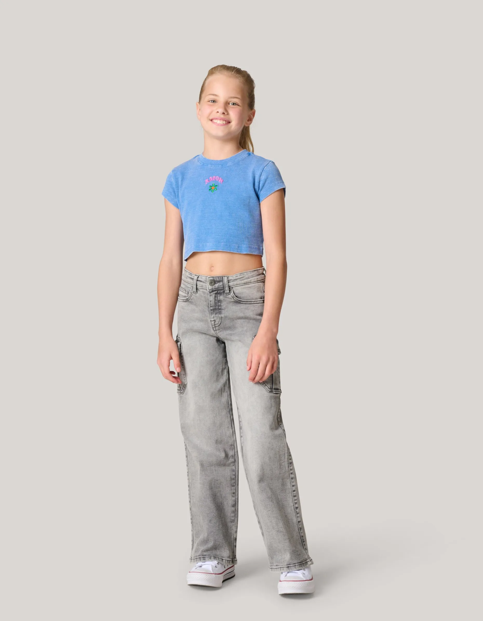 Embroidery Crop Top Blauw