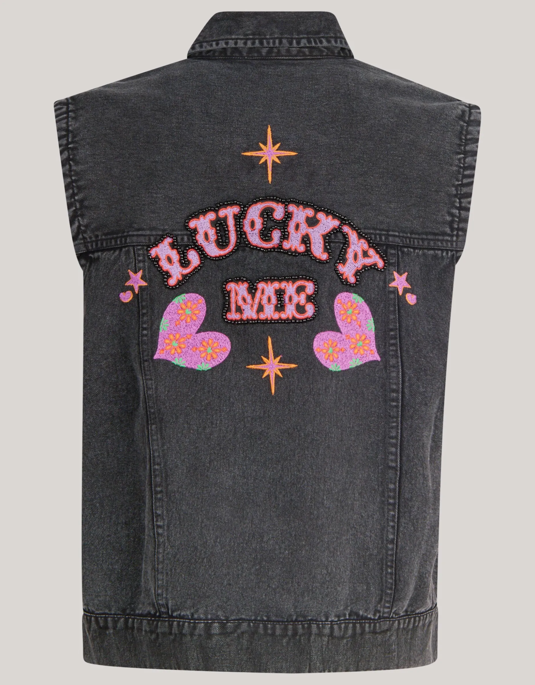Embroidery Gilet Donkergrijs