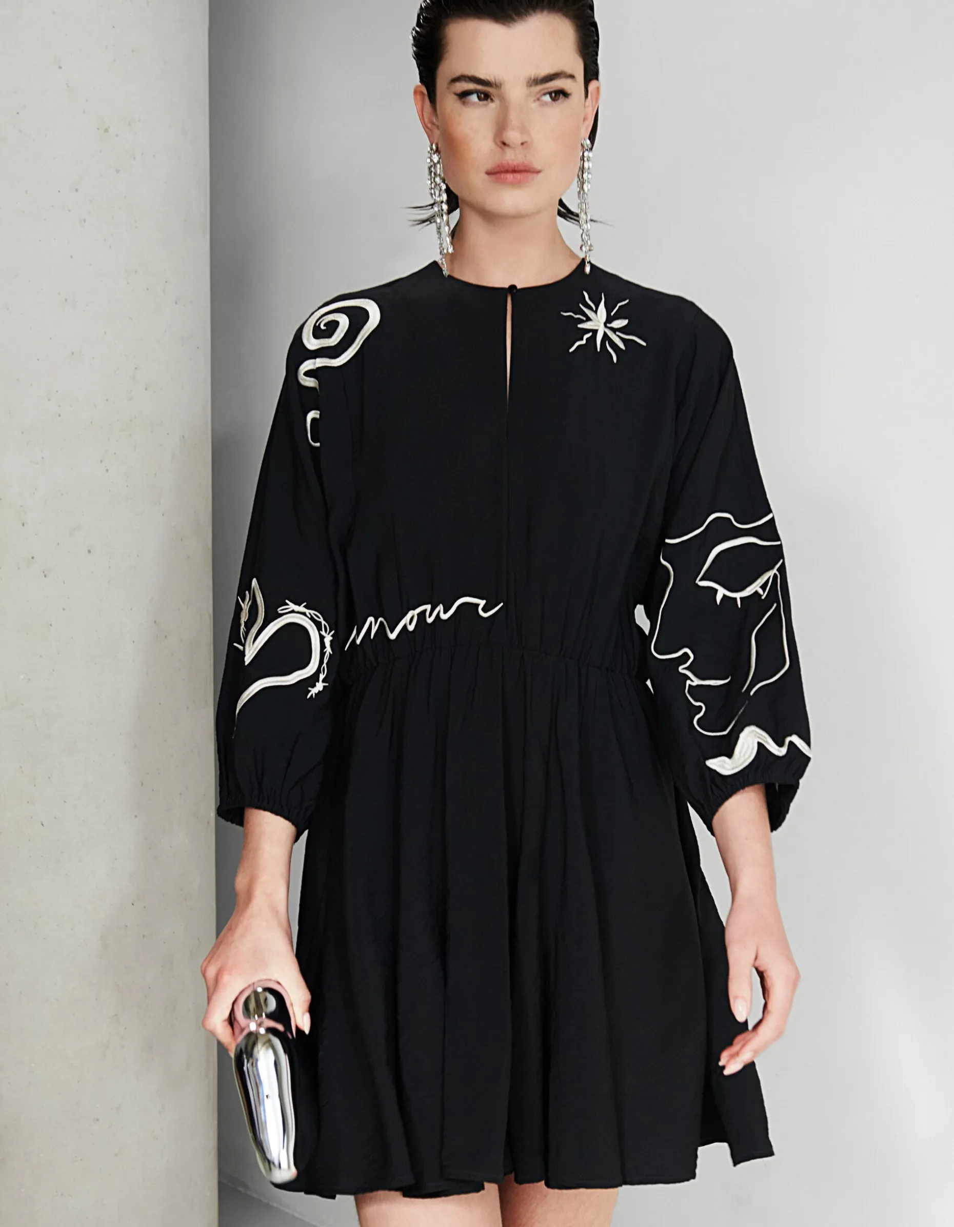 Embroidery Mini Jurk Zwart