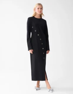 Eyelet Maxi Jurk Zwart