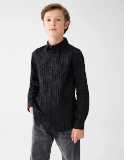 Flock Print Overhemd Zwart