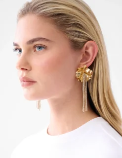 Flower Strass Oorbellen Goud