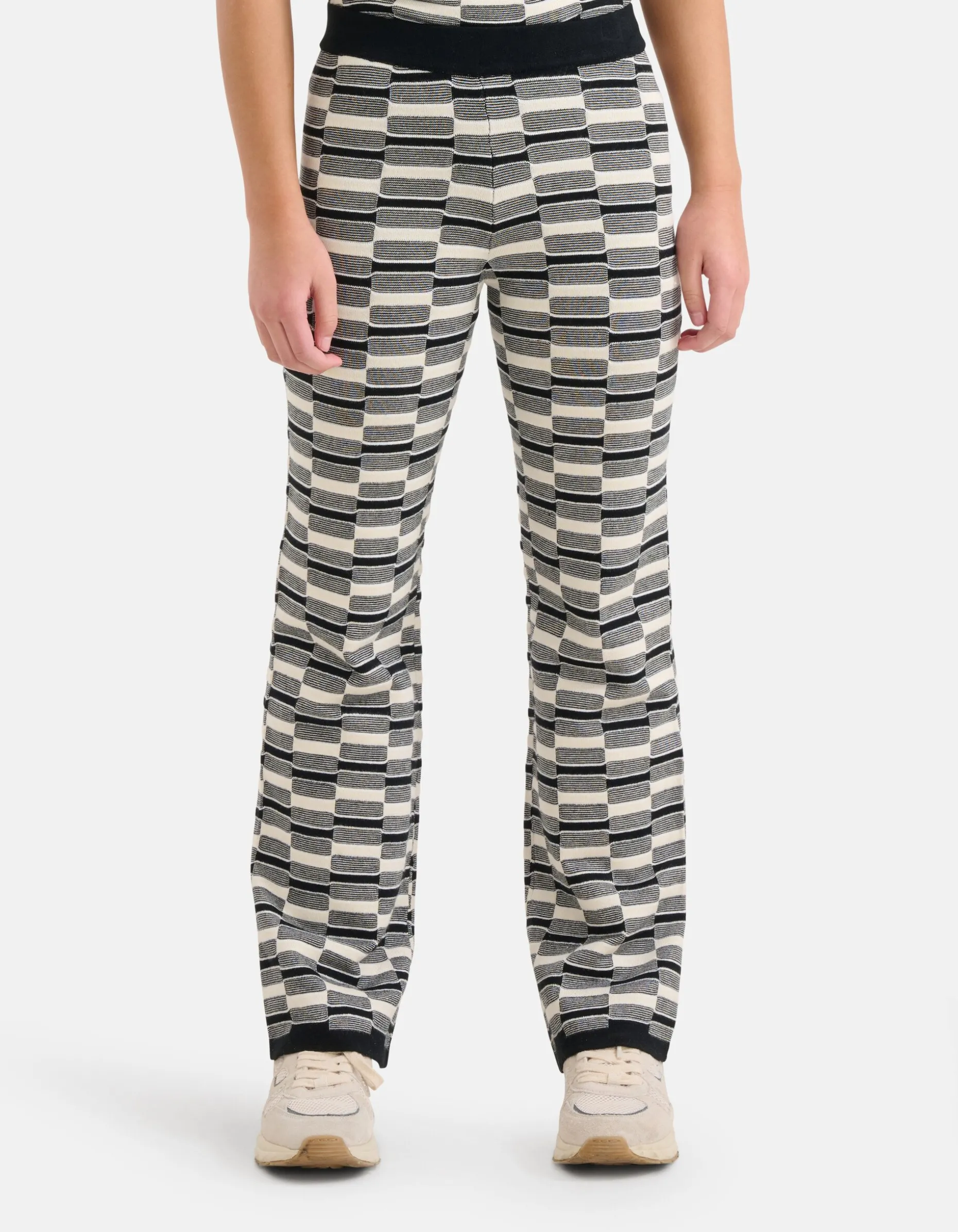 Gebreide Wide Leg Broek Zwart/Wit