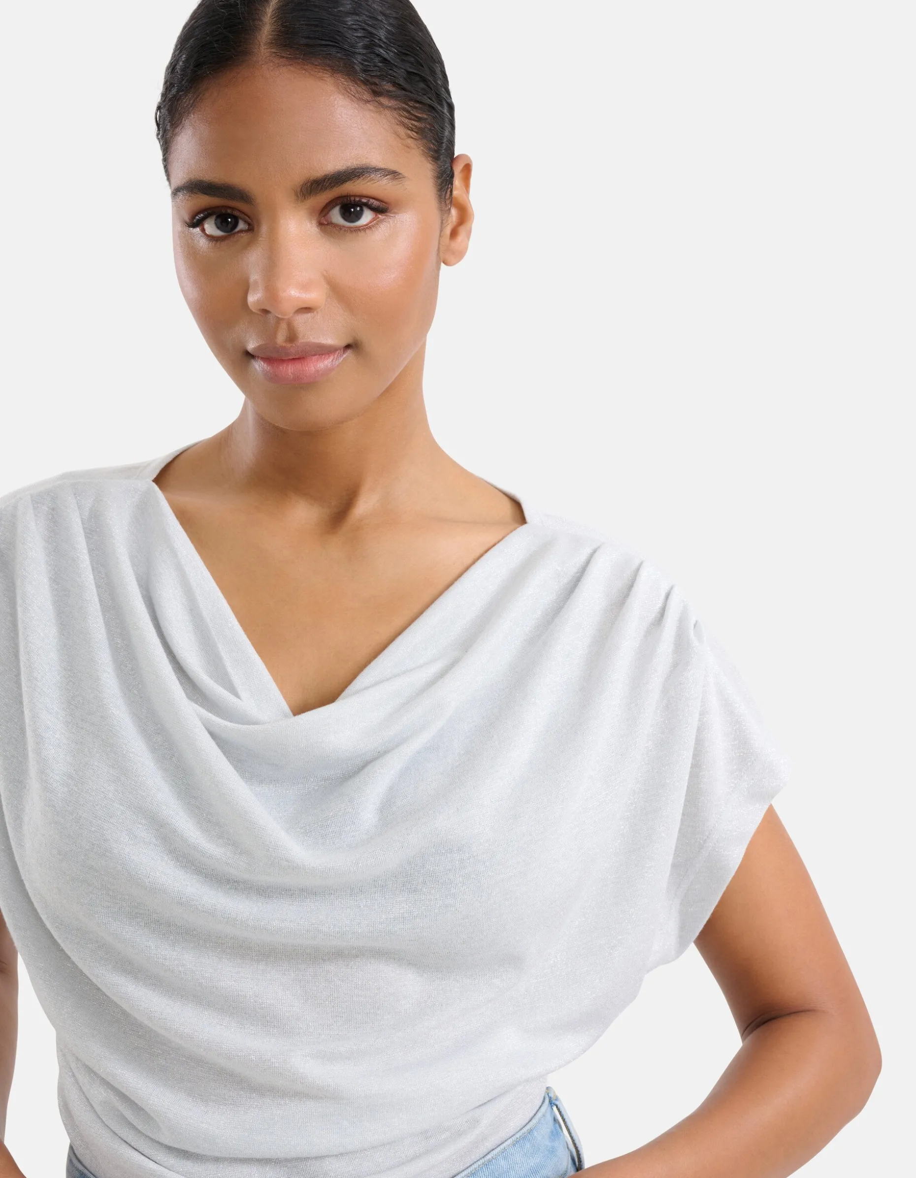 Gedrapeerde Glitter Top Zilver