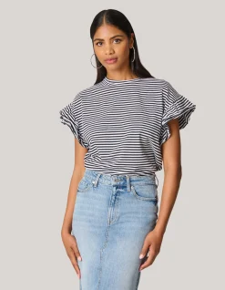 Gestreepte Ruffle Top Zwart/Wit